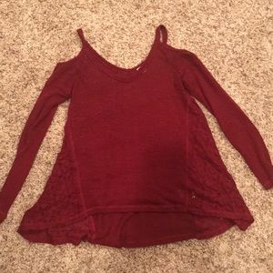 Red cold shoulder long sleeve top!